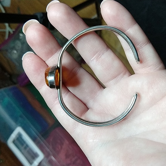 Vintage Baltic honey Amber sterling silver cuff bracelet adjustable - Picture 10 of 17